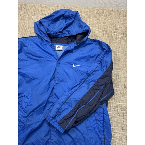 VTG 90s Nike Sideline Jacket - Hooded Windbreaker Lined Royal Blue ‎ LARGE 14/16 - Picture 4 of 16